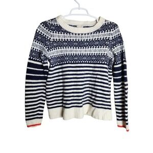 J Crew Womens Sweater S Blue White Merino Wool Nylon Blend Fair Isle Style E4854
